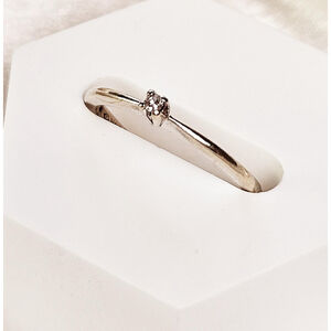 Dainty Solitaire Tiny Diamond Ring in 14k White Gold, Thin Wedding Ring